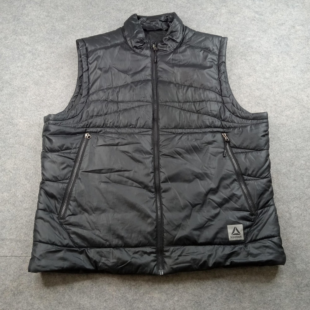 Reebok Vest Mens XL Black Quilted Puffer Jacket Sleeveless Zip Pockets Athletic